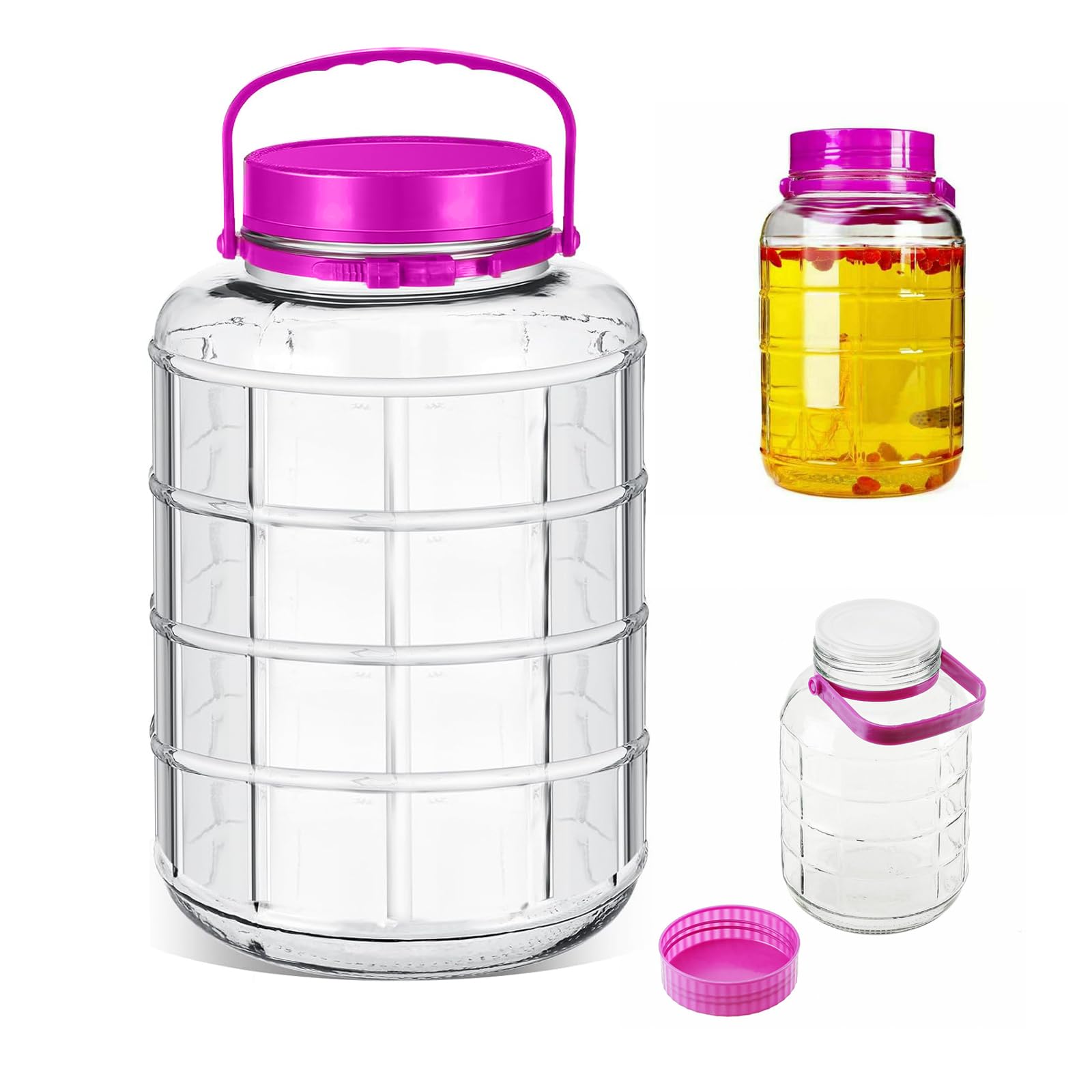 ATEK Large Glass Jar with Lid,5L Clear Storage jars with Airtight Lid and Handle Preserving Storage Jars with Wide Mouth Jars with Airtight Container Fermenting Jar for Pickle Cucumber