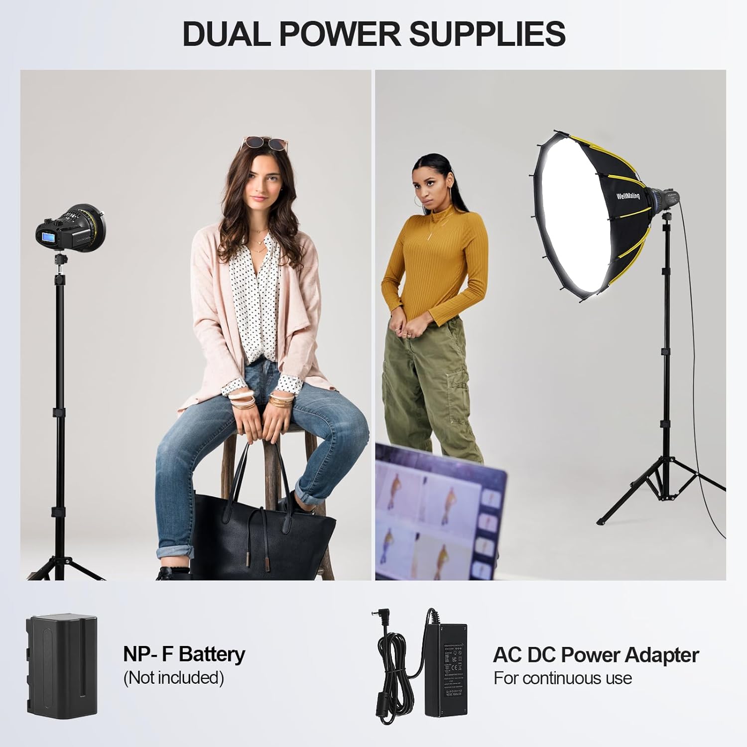 WellMaking 40w AC/DC 5600K Daylight Balanced CRI97+ LCD Screen Portable Continuous Light, Fresnel Lens, Barndoors, Bowens Mount, Dimmable and Quiet for Video Recording,Wedding,Outdoor Shooting