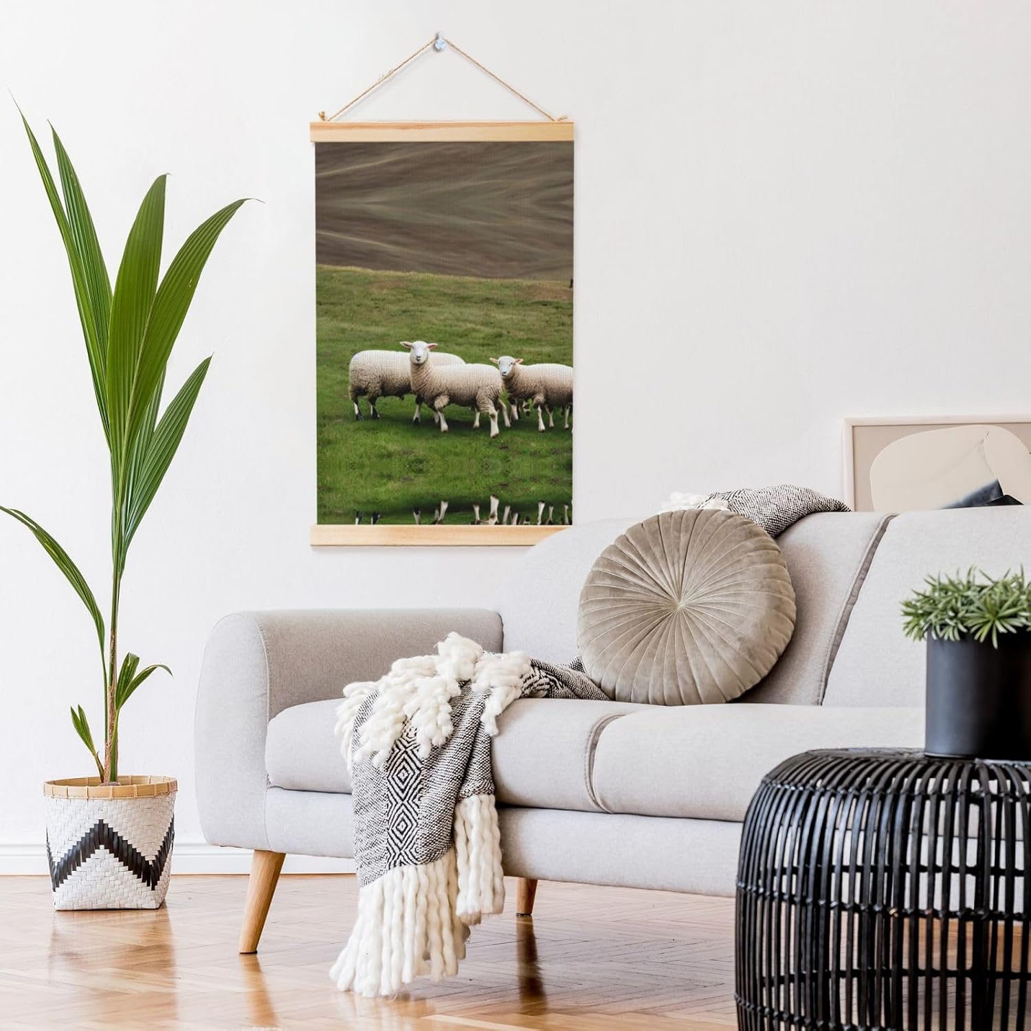 Lambs And Sheep Print Poster Hanger,Hanging Poster, Poster Frame,Wood Poster Hanger, For Wall Hanging
