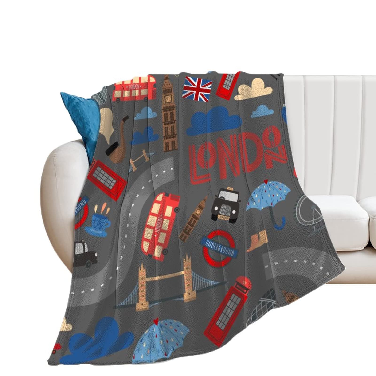 Plaid canapé Londres en flanelle douce 130x150cm pour lit et couverture polaire chaude