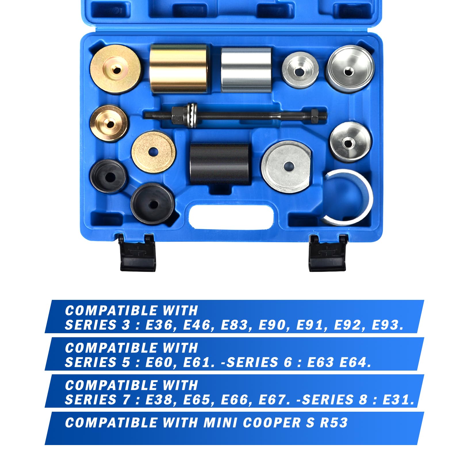 DAYUAN Juego de extractores de rodamientos silenciosos, exprimidor de bujes, rodamientos de tambor, articulación esférica, rodamientos compatibles con BMW Series 1, 3, 5, 6, 7, 8, Z4 Eje diferencial
