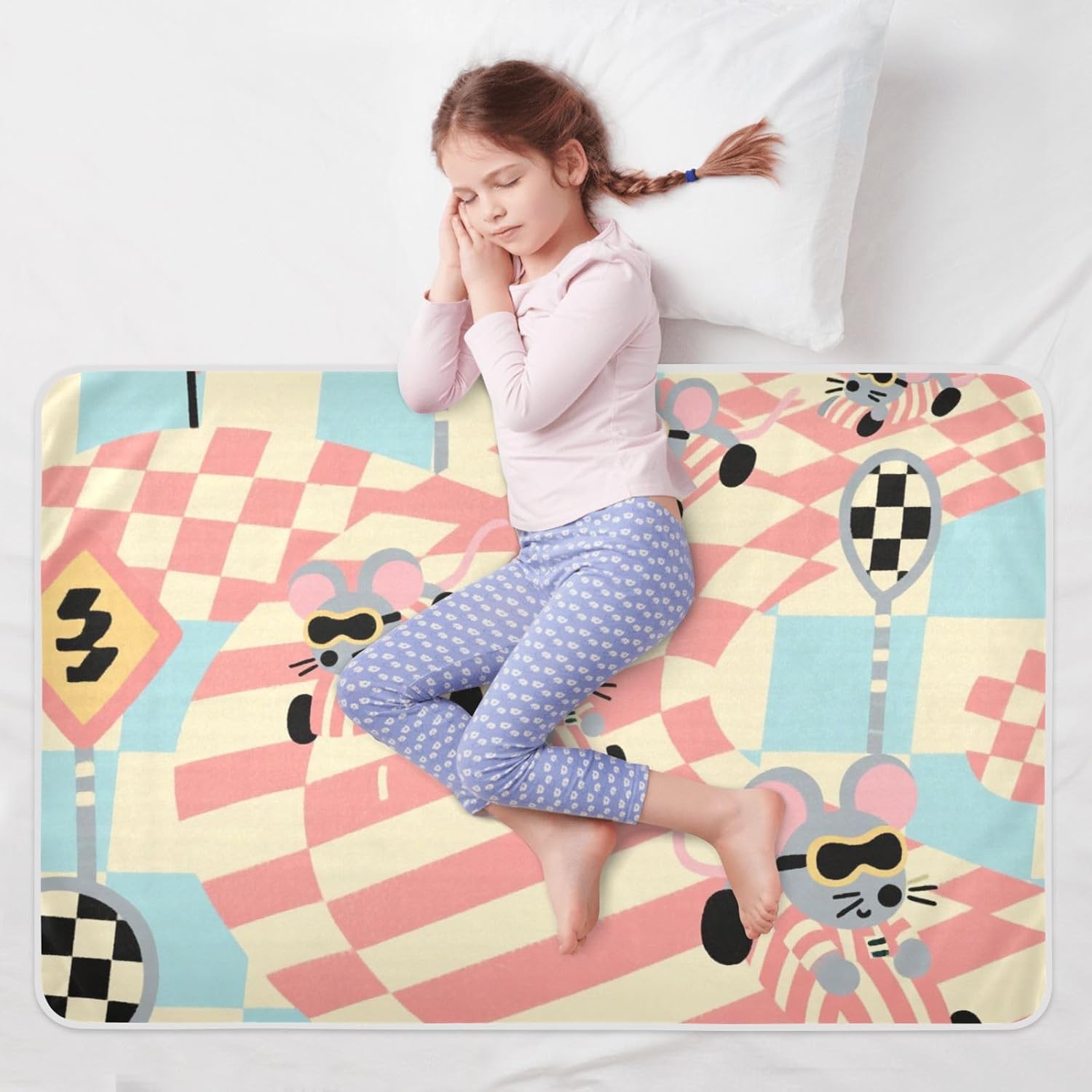 Cartoon Cute Animal Car Plaid Red Extra Large Resuable Toddler Mattress Pads Water Resistant Flat Crib Pads Portable Cradle Mattress for Baby Toddler Children , 52" L x 34" W