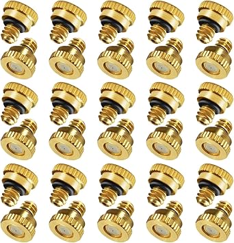 KUWAN 30pcs Brass Misting Nozzles for Cooling System 0.03" 0.8 mm 10/24 UNC Garden 0.03
