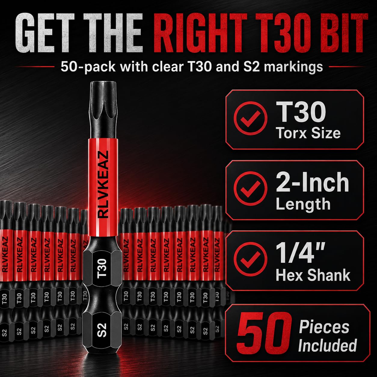 50 T30 Torx Bits - Magnetic for Impact Driver -2