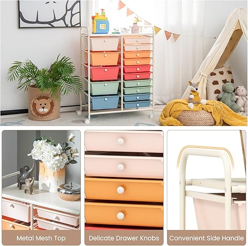 Miniatura 6 de RELAX4LIFE Carritos de Cajones de Almacenamiento de 15 Cajones - Carrito Utilitario Móvil Rodante con Ruedas, Organizador de Manualidades para