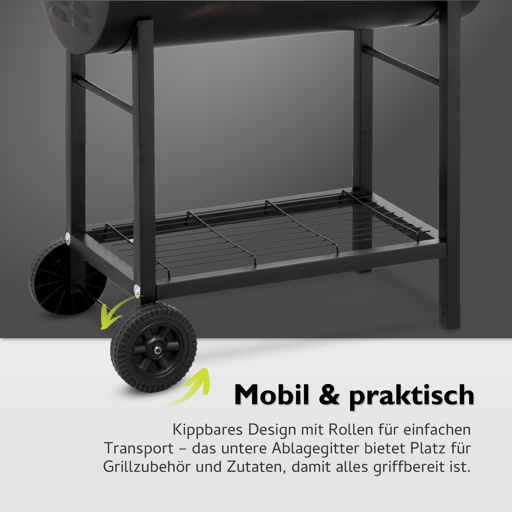 tepro Detroit 1037 – XL Holzkohle‑Grillfass mit Ablage, verchromte Grillroste & flexibel höhenverstellbar