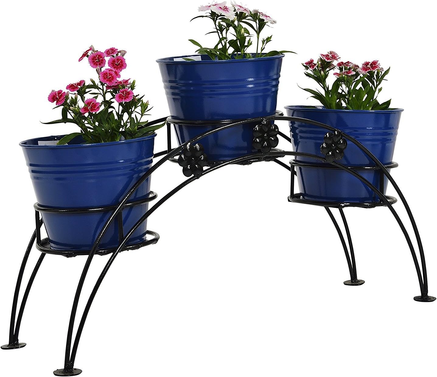 Iron 3 Tier Pot Stand with Metal Planter (Dark Blue)