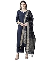 Women Rangpreet Navy Blue Solid Straight Kurta Palazzo With Dupatta Set