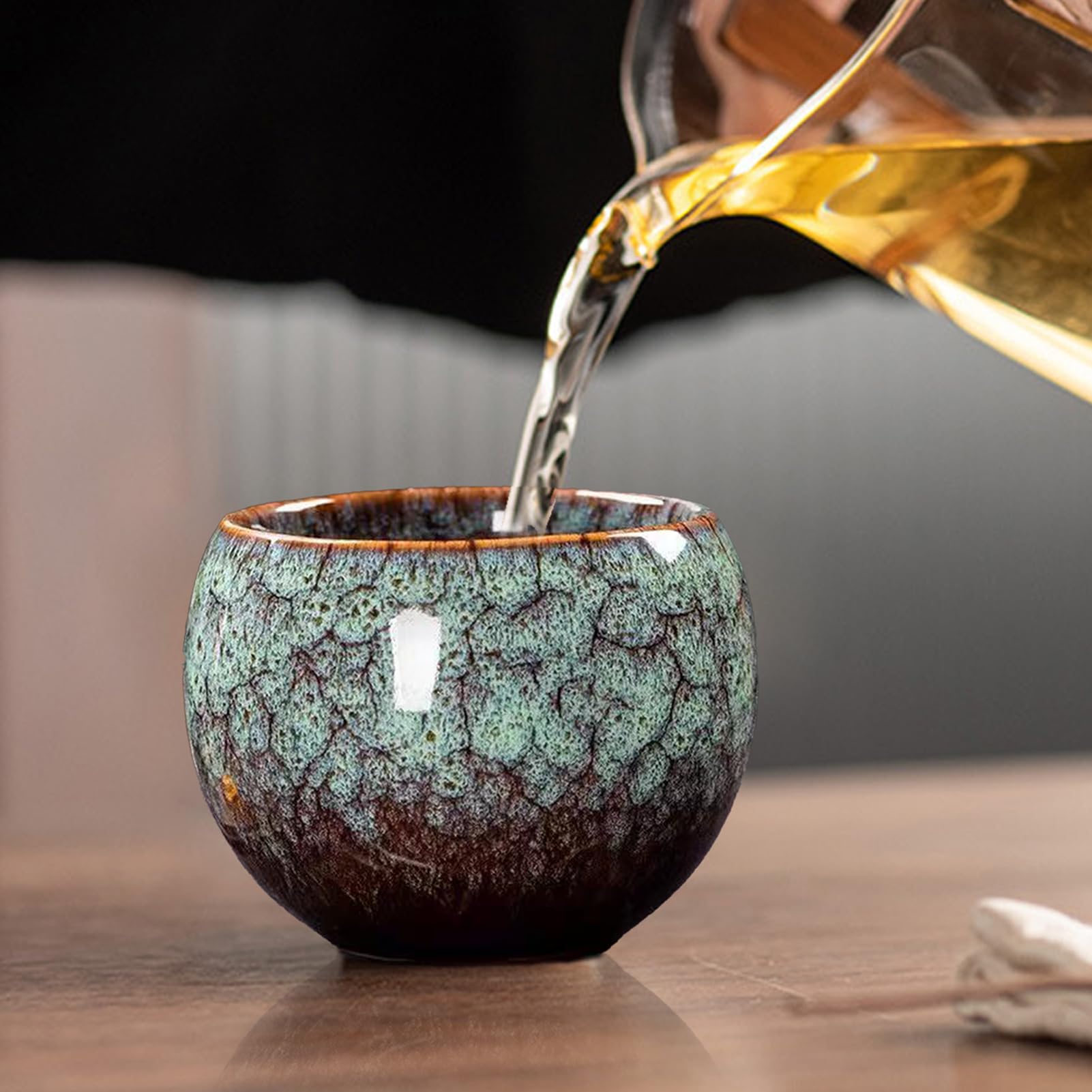 Amazon.co.jp: Vnmcry 抹茶茶碗 天目茶碗 曜変天目 手作り 湯呑み 