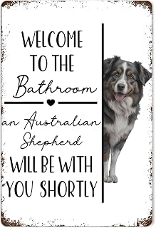 Australian Shepherd Dog Bathroom Metal Signs, Australian Shepherd Gifts Tin Sin, Funny Aussie Dog Metal Wall Decor for Bathroom Washroom Restroom Toilet Decoration, 8x12 Inch