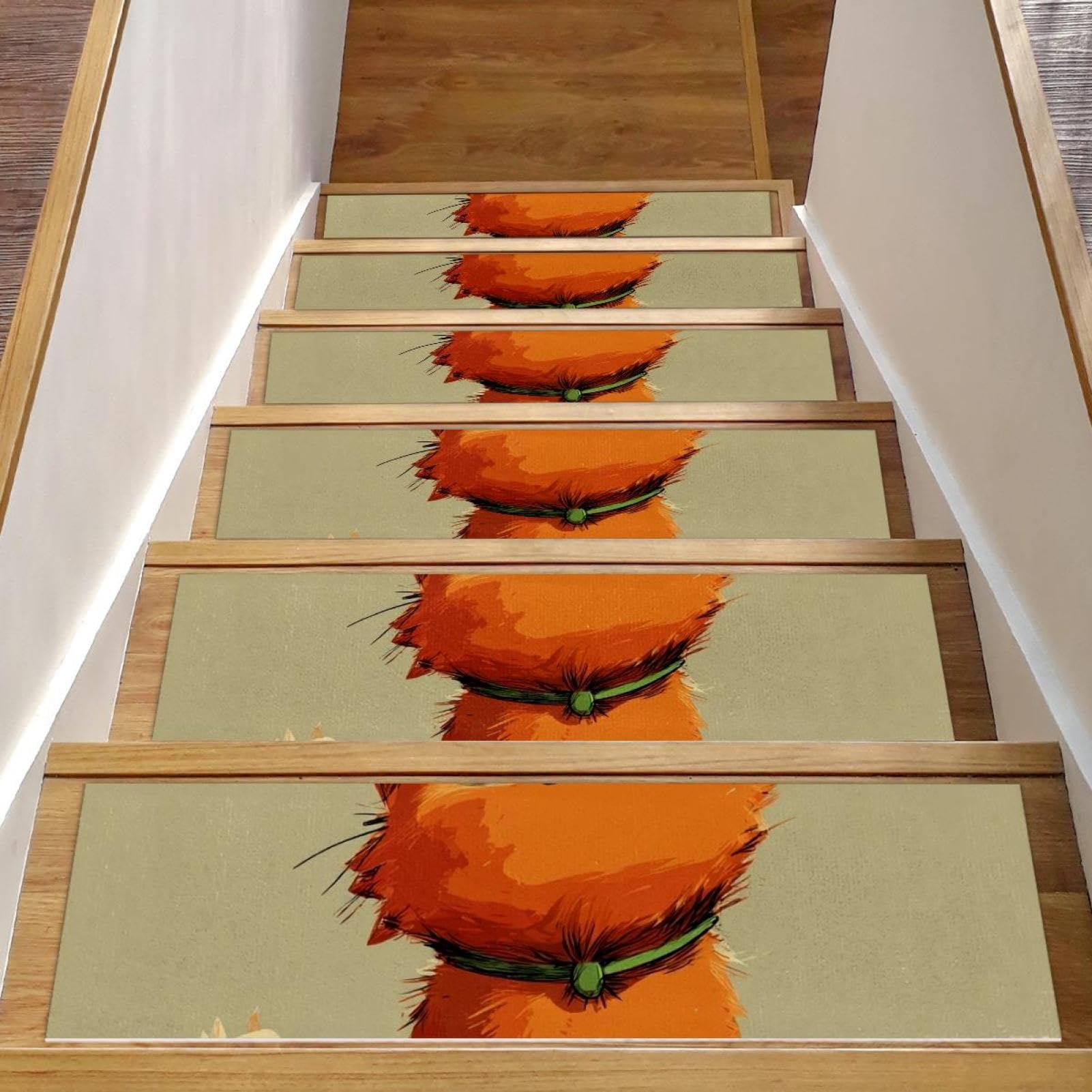 Tapis d'escalier antidérapants lot de 15 en feutre résistant motif chat pour marches en bois
