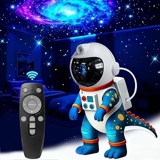 Galaxy projector with dinosaur astronaut, 8 light modes, timer and remote control, perfect for bedroom ceiling, ideal gift for kids and adults. (Blue)