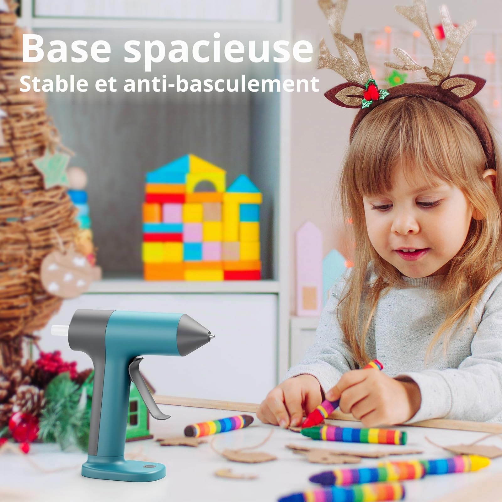 Pistolet à Colle Sans Fil Tilswall - 30s Préchauffage Rapide, Batterie 2Ah Intégrée, USB-C, Arrêt Intelligent - Idéal Bricolage, Loisirs Créatifs et Petites Réparations, Bleu