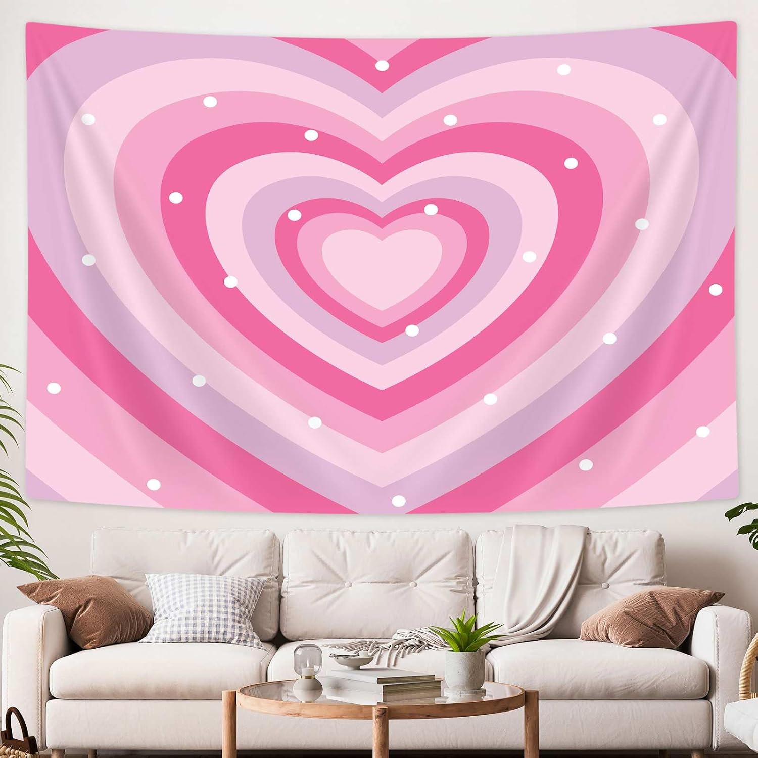 Cute Pink Aesthetic Tapestry for Girl Bedroom, Pink Heart Tapestry Wall Hanging 2000s Hippie Wall Tapestries Decor for Home College Dorm Living Room, Woman Teen Girls Room Art Tapestries 60X40 Inch