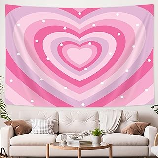 Cute Pink Aesthetic Tapestry for Girl Bedroom, Pink Heart Tapestry Wall ...