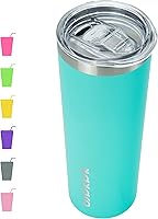 BJPKPK 20oz Skinny Insulated Tumbler with Lid & Straw - Stainless Steel Vacuum Coffee Mug, Turquoise, Keeps Hot 6H/Cold 8H