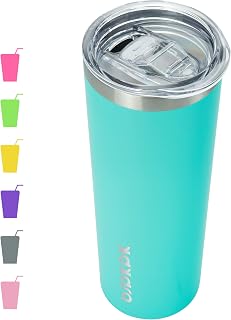 BJPKPK 20oz Skinny Insulated Tumbler with Leak-Proof Lid - Stainless Steel Vacuum Travel Mug, Turquoise