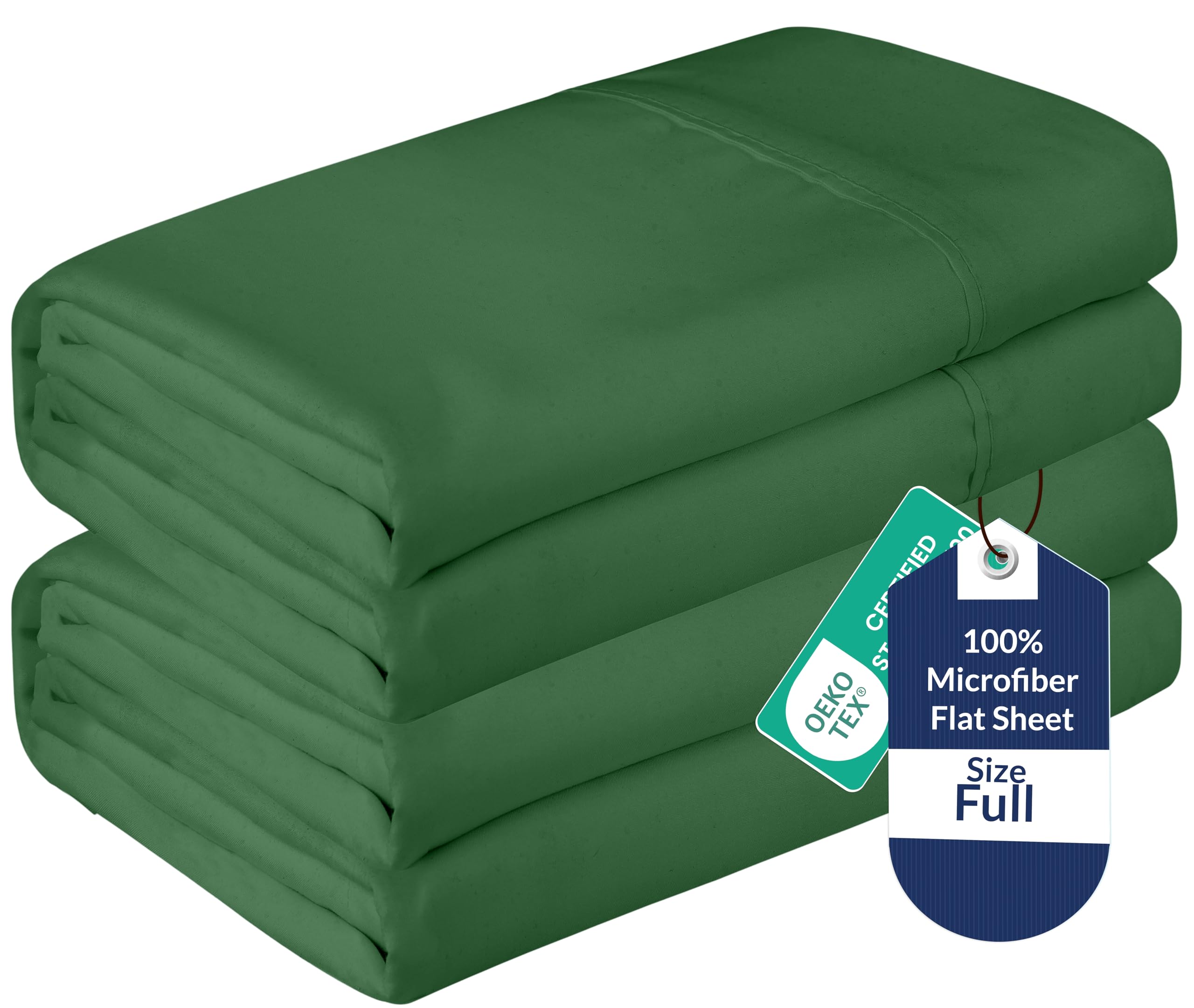 Royale Linens 2 Pack Bulk Flat Sheet Set - Top Sheets -Soft 1800 Microfiber -Wrinkle &amp; Stain Resistant - for Hotel, Massage Table, Hospital, Dorm - Full Flat Sheet Sold Separately (Full, Hunter Green)