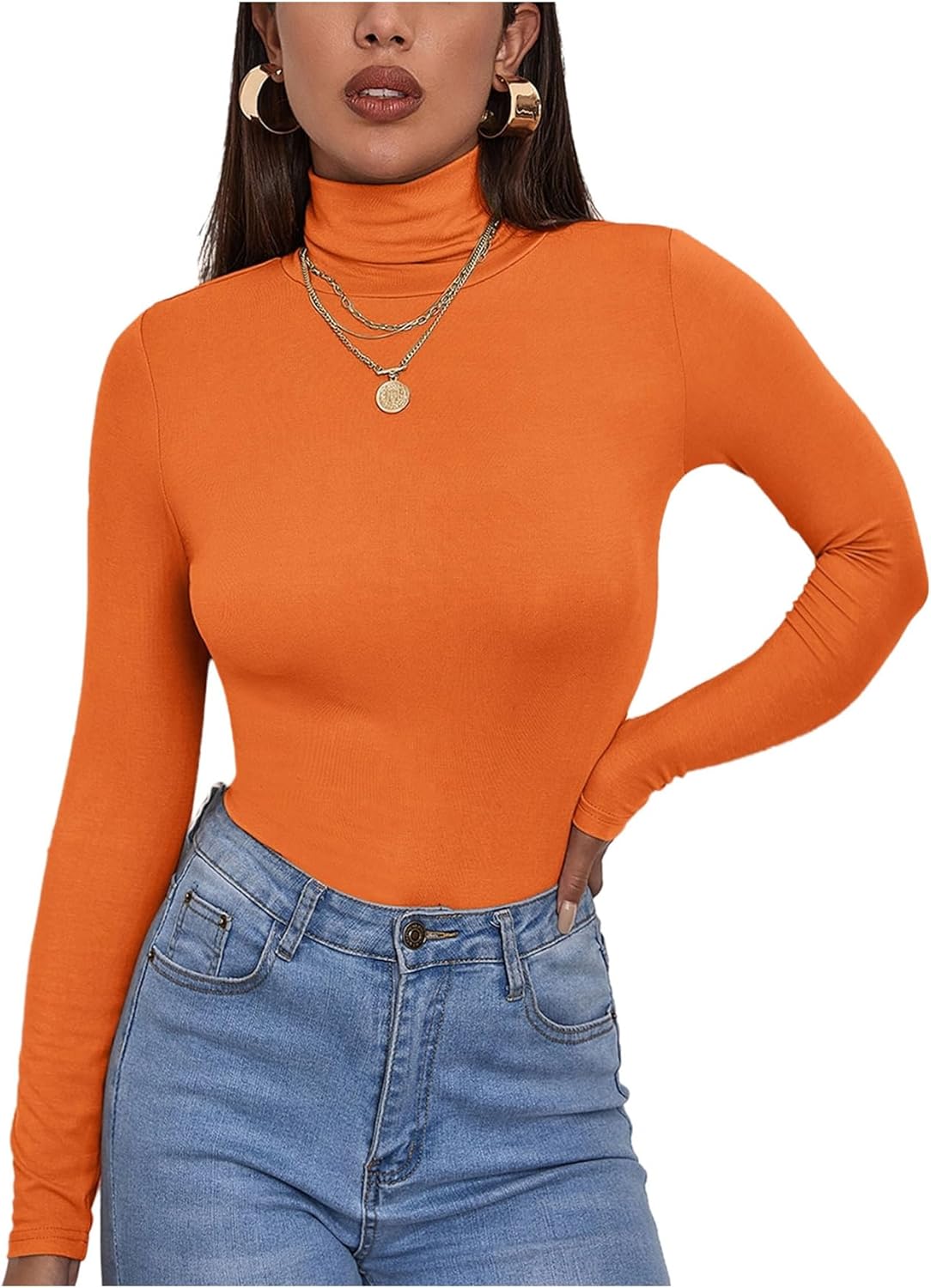 WDIRARA Women's Turtleneck T-Shirts Stretchy Top Tees