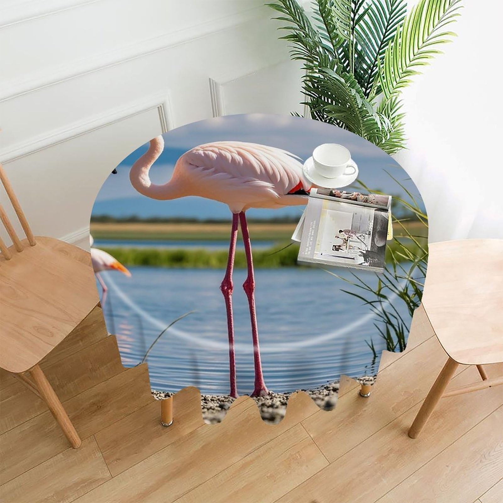 LZQPOEAS Flamingos Tablecloth Decorative Round Table Cloth Wrinkle Resistant Round Tablecloth Washable Circle Table Cover for Kitchen Dining Party Wedding Camping 60 Inch