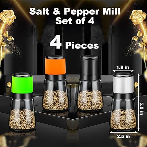 Miniatura 6 de Juego de 4 molinillo de sal y pimienta premium, molinillo de sal recargable, molinillo manual de sal y pimienta, molinillo de sal de cerámica
