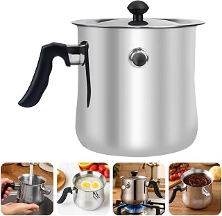 1.5L Milchtopf mit Deckel, Simmertopf mit Pfeife, Puddingtopf aus Edelstahl, Milchtopf Doppelwandig für Gas, Elektro und Induktion
