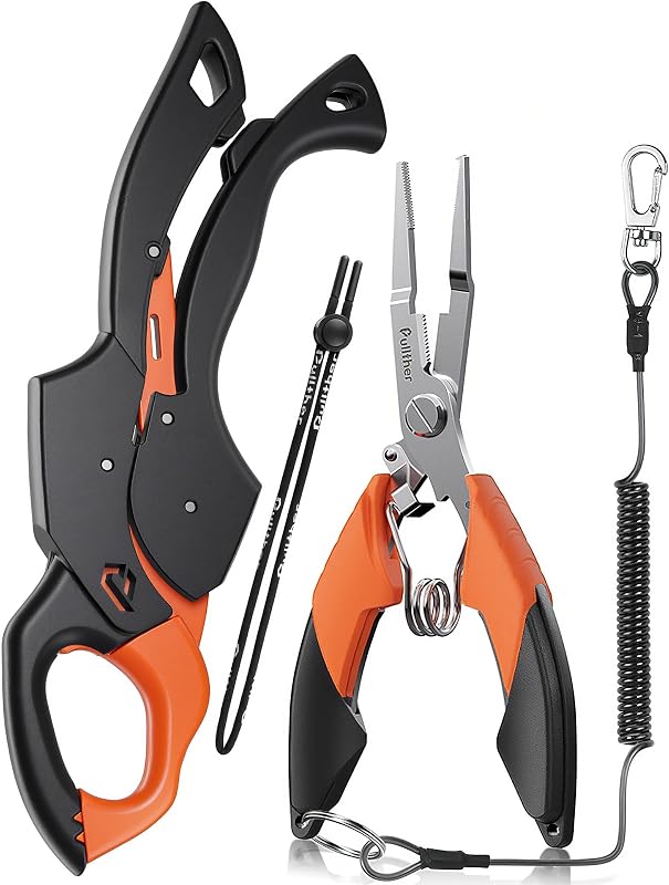 Fish Gripper 9.2",Fishing Pliers,Fishing Tool Kit | Saltwater Fishing Gear with Fishing Lanyard