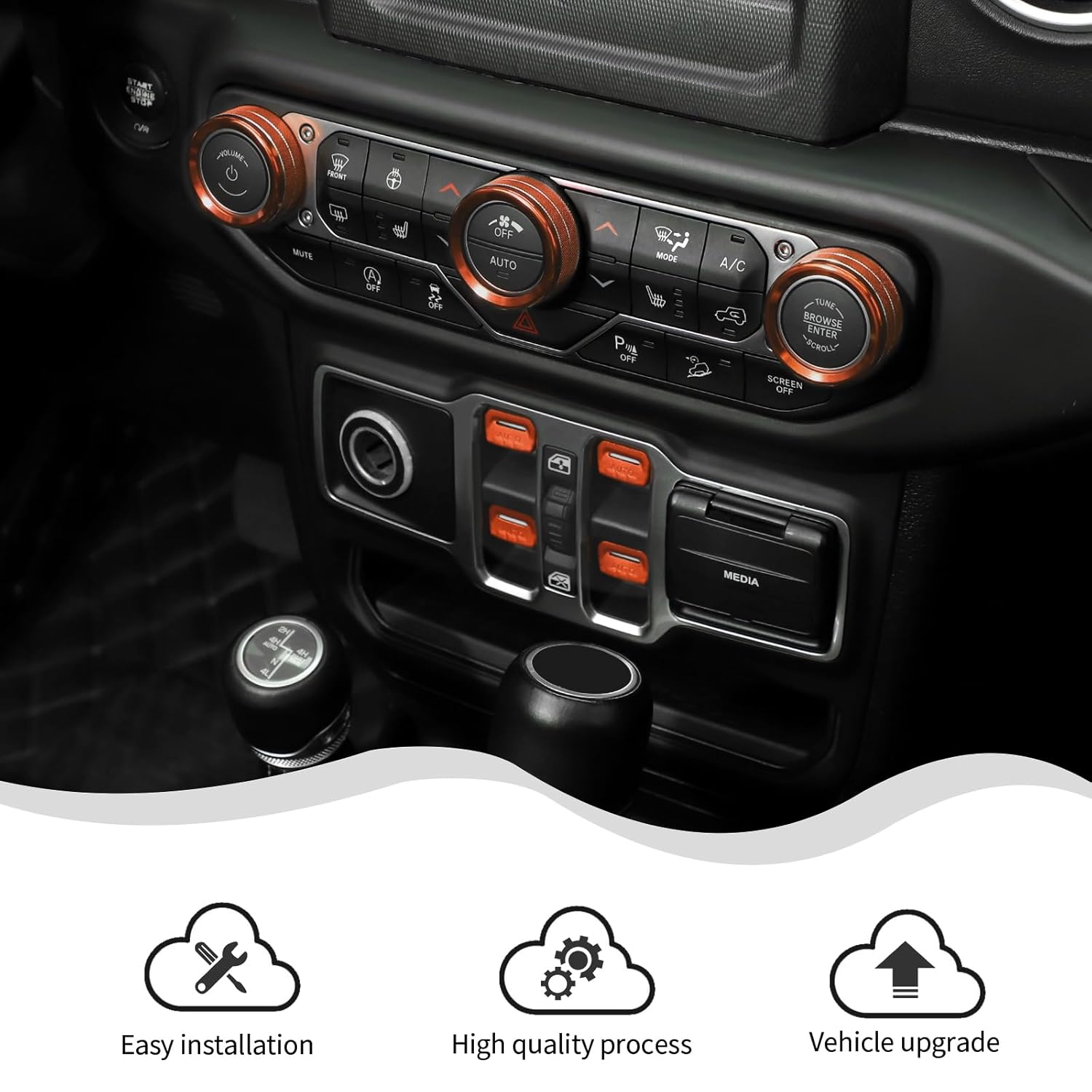 Orange Air Conditioning/Headlight Switch/Window Control Decoration Compatible with Jeep Wrangler JL JLU & Jeep Gladiator JT Interior Accessories
