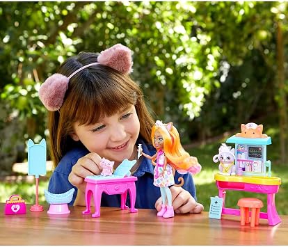 Enchantimals Doll and Playset, City Tails, Feel Fine Dr's Office with Doll, Cat Figure, Furniture and Accessories, Gifts for Kids, HLH22