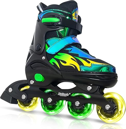 Nattork Patines en línea ajustables para niños y adultos, para interiores y exteriores, con 8 ruedas iluminadas para niños y niñas de 4 a 16 años,