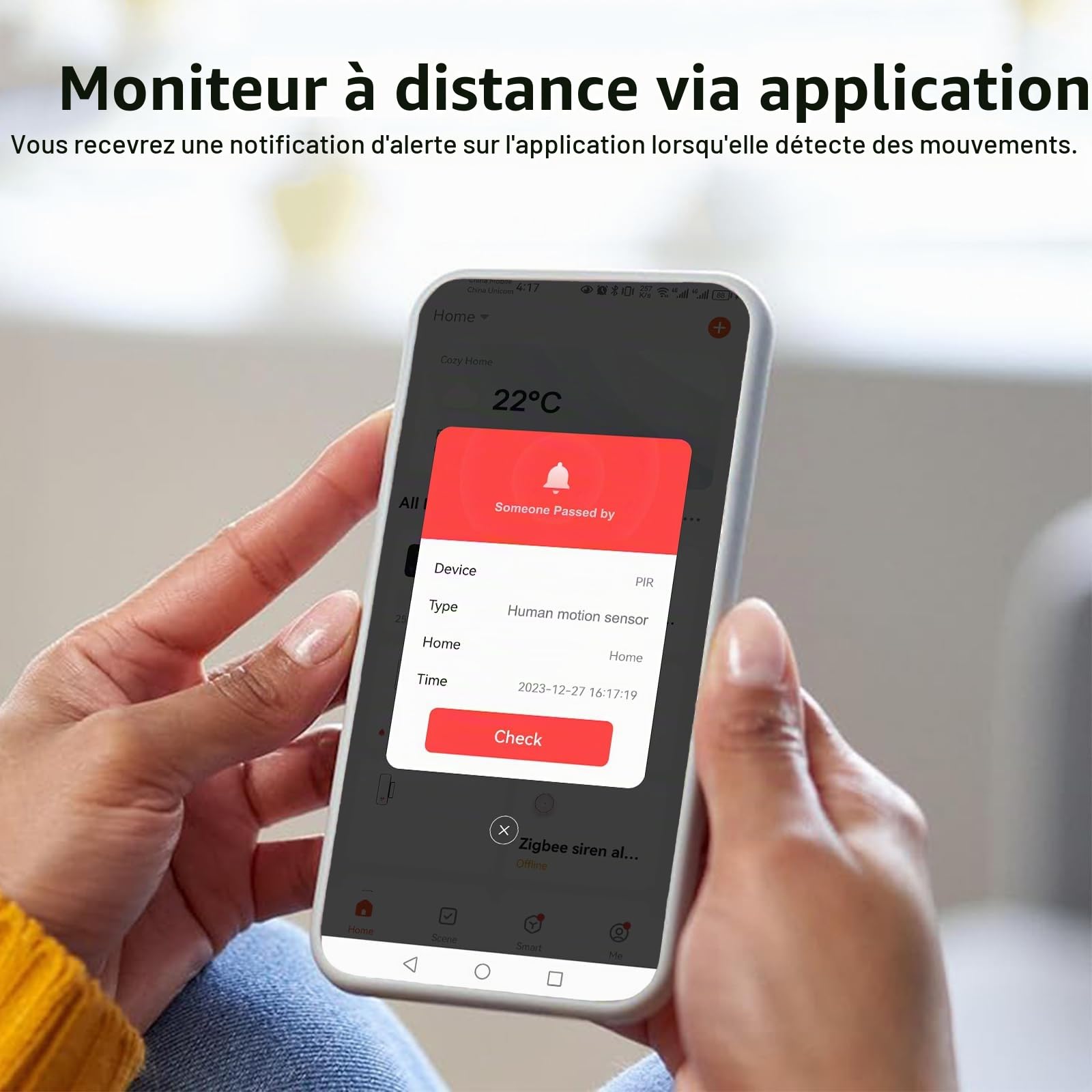 Détecteur de Mouvement, Détecteur de Mouvement Smart pour la sécurité de la Maison, Moniteur à Distance de détecteur de Mouvement sans Fil,Compatible Les Commandes vocales Alexa.ZigBee Hub requis.4PCS