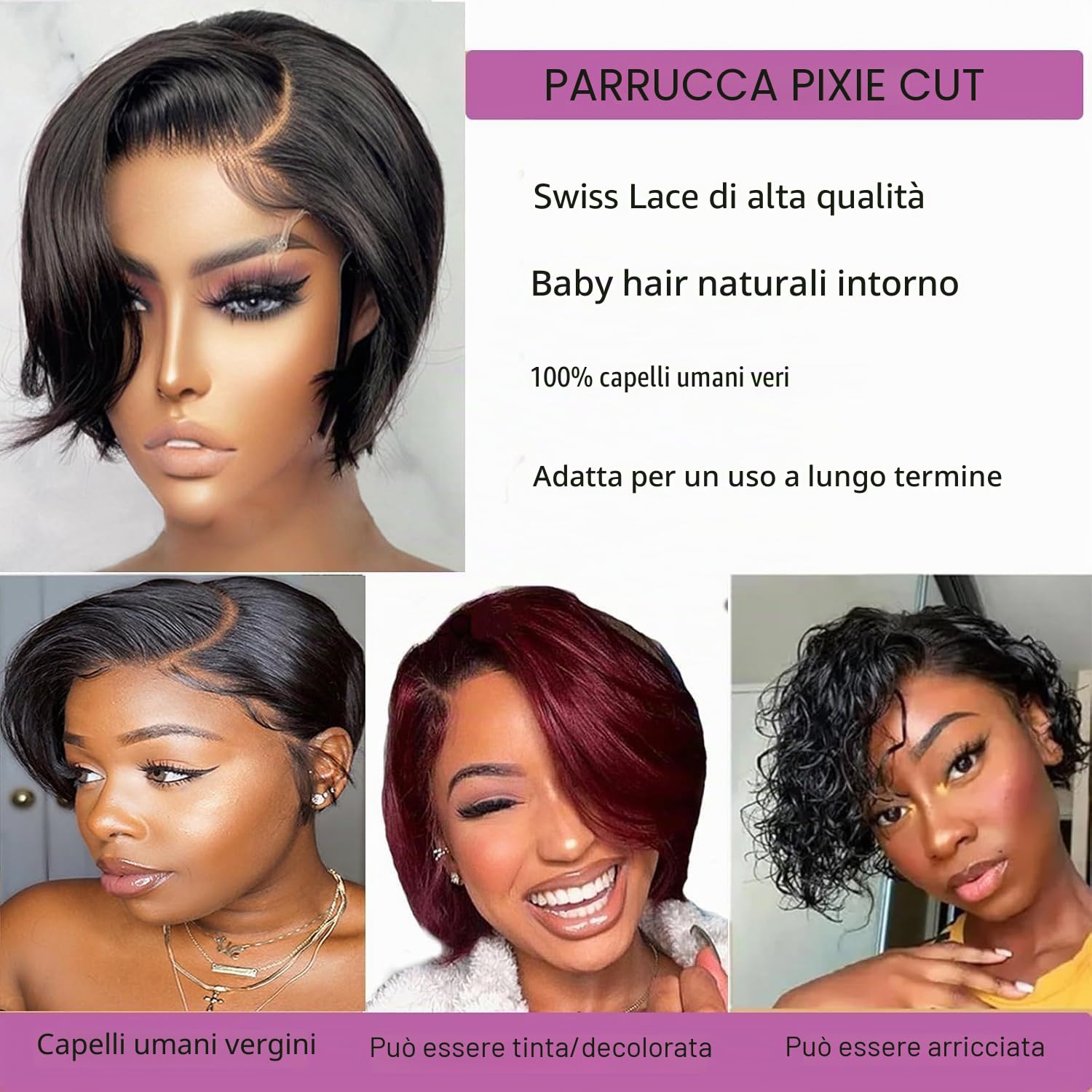 Breve Straight Bob 13x4 Pizzo Front Wigs Human Hair, Pixie Cut parrucca corta liscia capelli umani parrucca 150% densità Pre Plucked Wigs nera