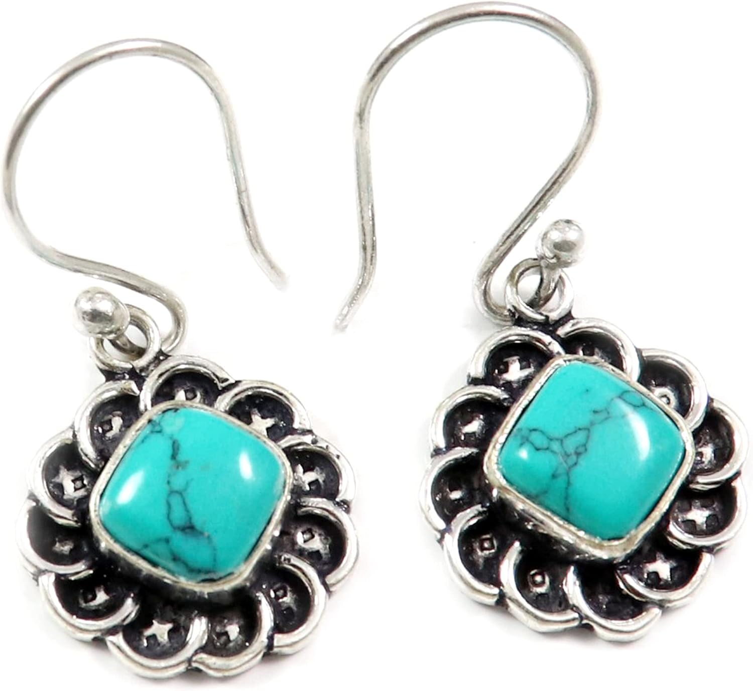Turquoise Lab-Created Blue Sunstone Lab-Created Garnet Gemstone 925 Sterling Silver Drop/DangleEarring Handmade Jewelry Goyal Exports SEG183