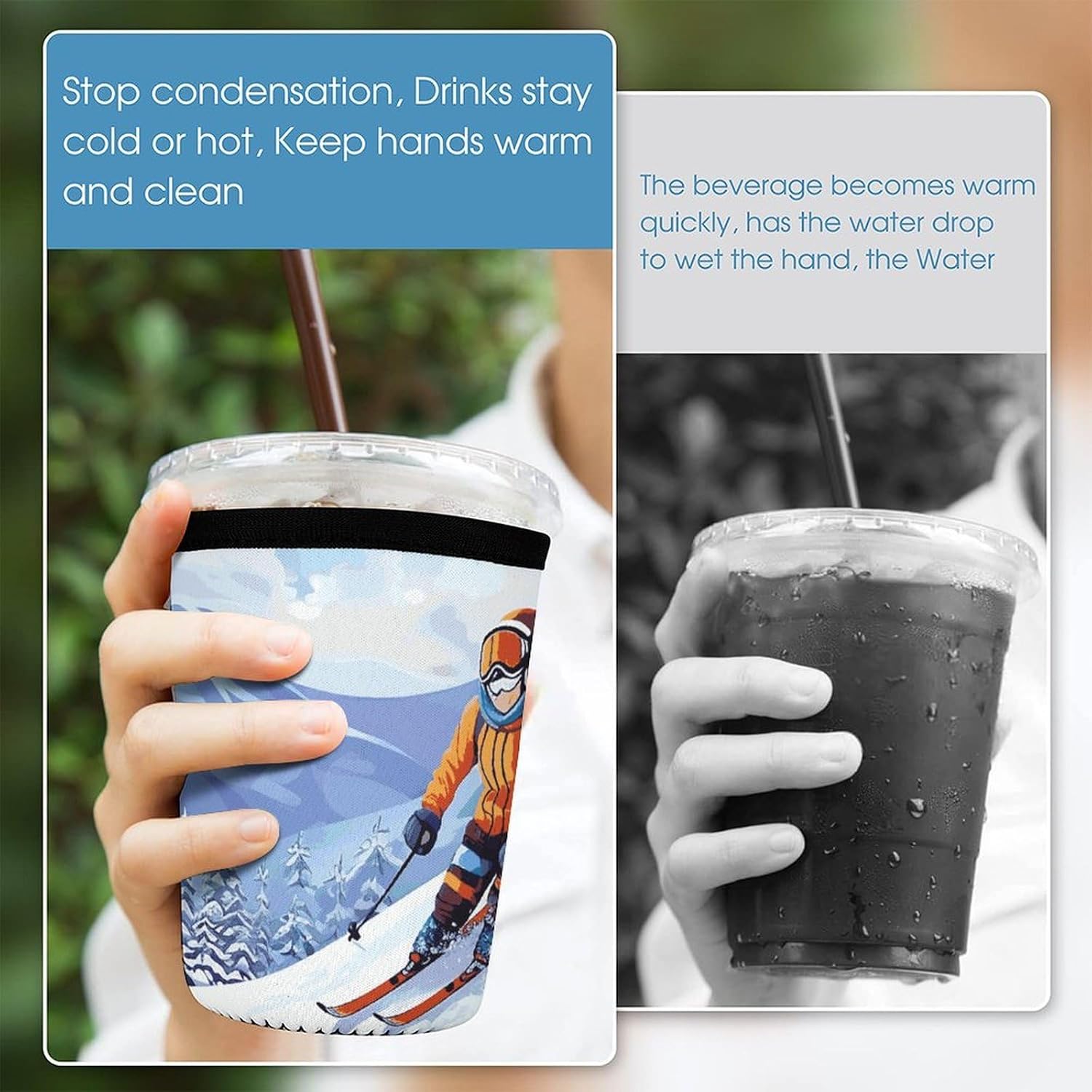 3 Pack Neoprene Cup Sleeves, Stretchy Reusable Drink Cup Cover Universal