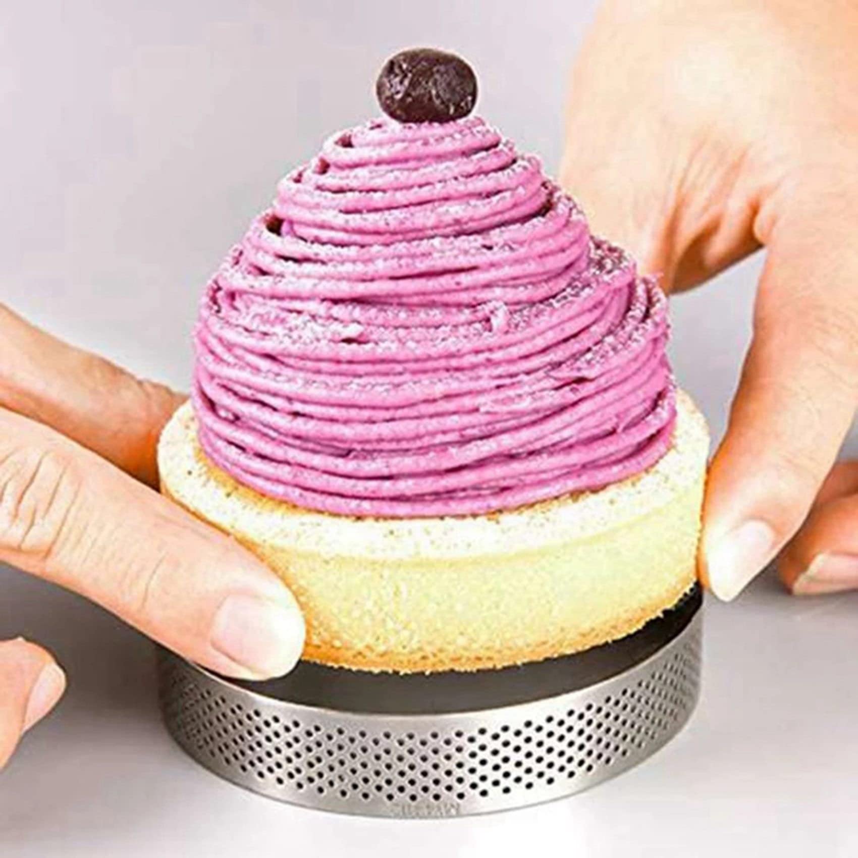 Lot de 60 anneaux à tarte perforés en acier inoxydable pour gâteau rond 6 cm