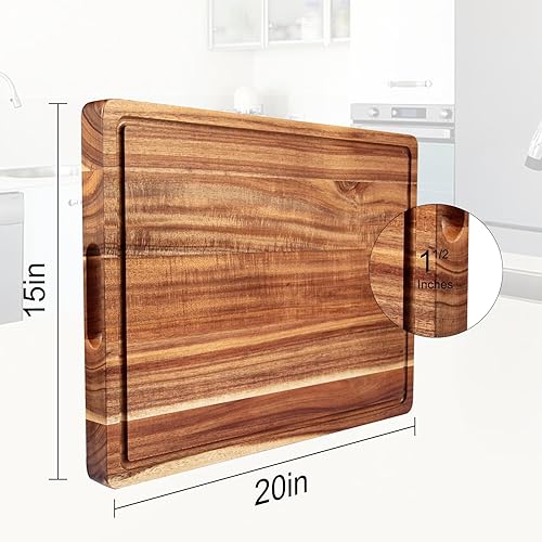 Miniatura 2 de GAOMON Tabla de cortar de madera de acacia extra grande de 20 x 15 pulgadas, tablas de cortar de cocina de 1.5 pulgadas de grosor con mango y ranura