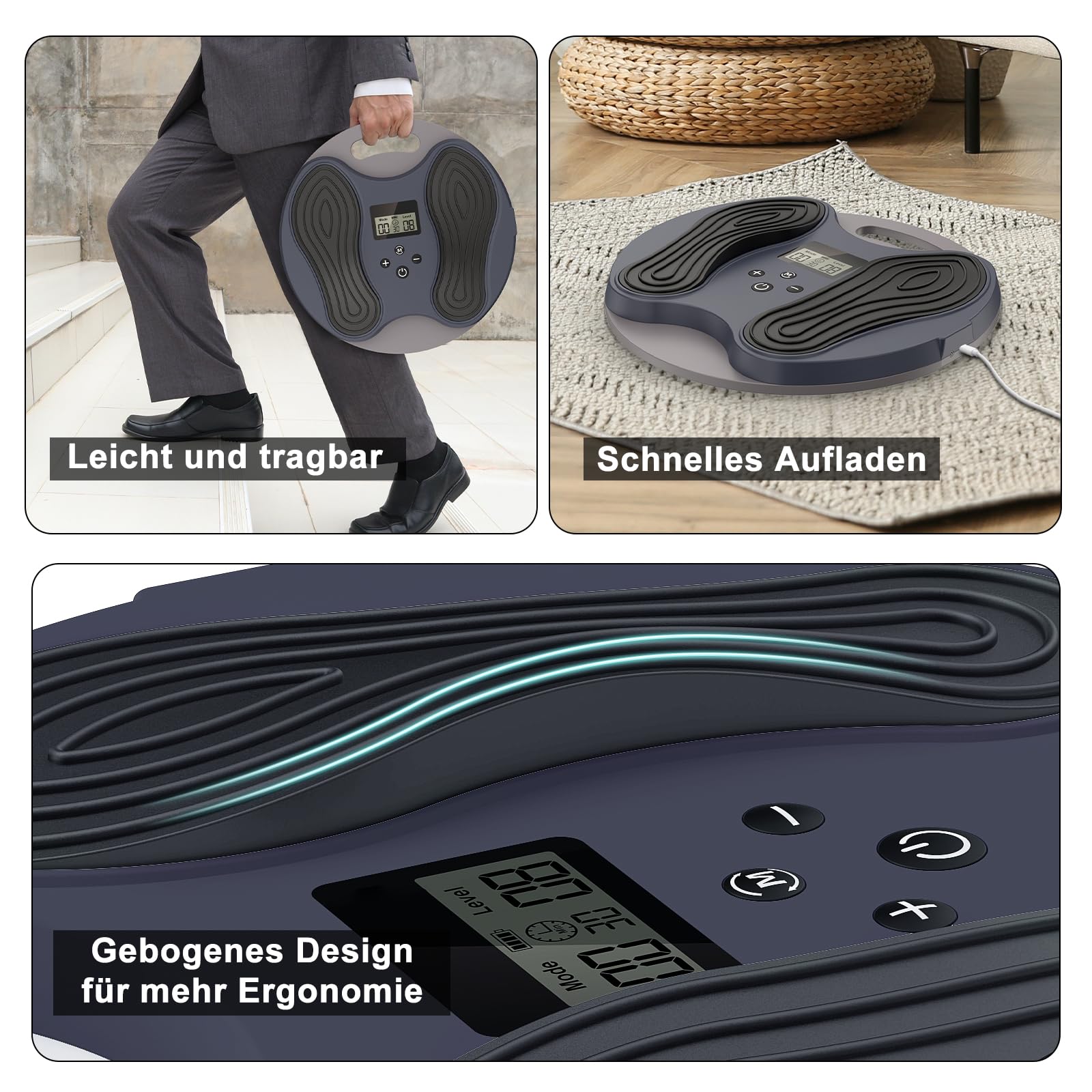 Stimulateur de Circulation Jambes & Pieds – Masseur Électrique des Pieds EMS + TENS, Soulagement Fasciite Plantaire, Neuropathie, Douleurs Plantaires, Fatigue Musculaire, avec 4 Électrodes