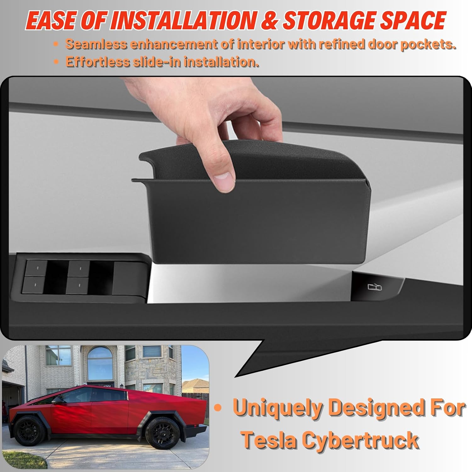 Car Organizers Storage Inside Door Grab Handle Insert Pockets Tray for 2024 Tesla Cybertruck Interior Accessories - Small Car Trash Can for Side Door By Handle - 4/Pack