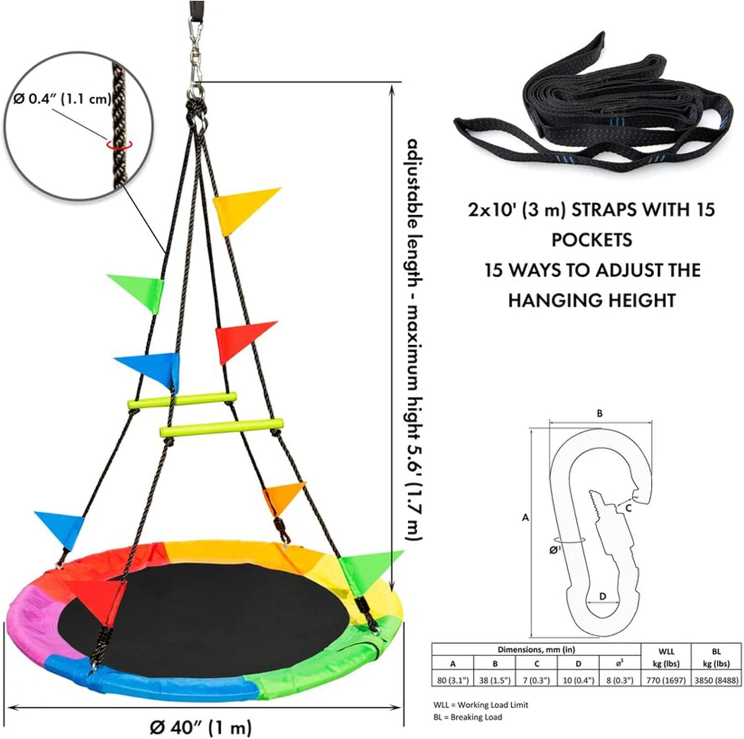 Blасk Frіdау - 40% оƒƒ Saucer Tree Swing for Kids 40''. Circle Swings for Outside. Round Platform Rope Swing with 360 Degrees Swivel, Handles, Storage Cover, 10'' Hanging Straps. Spinner Swing.
