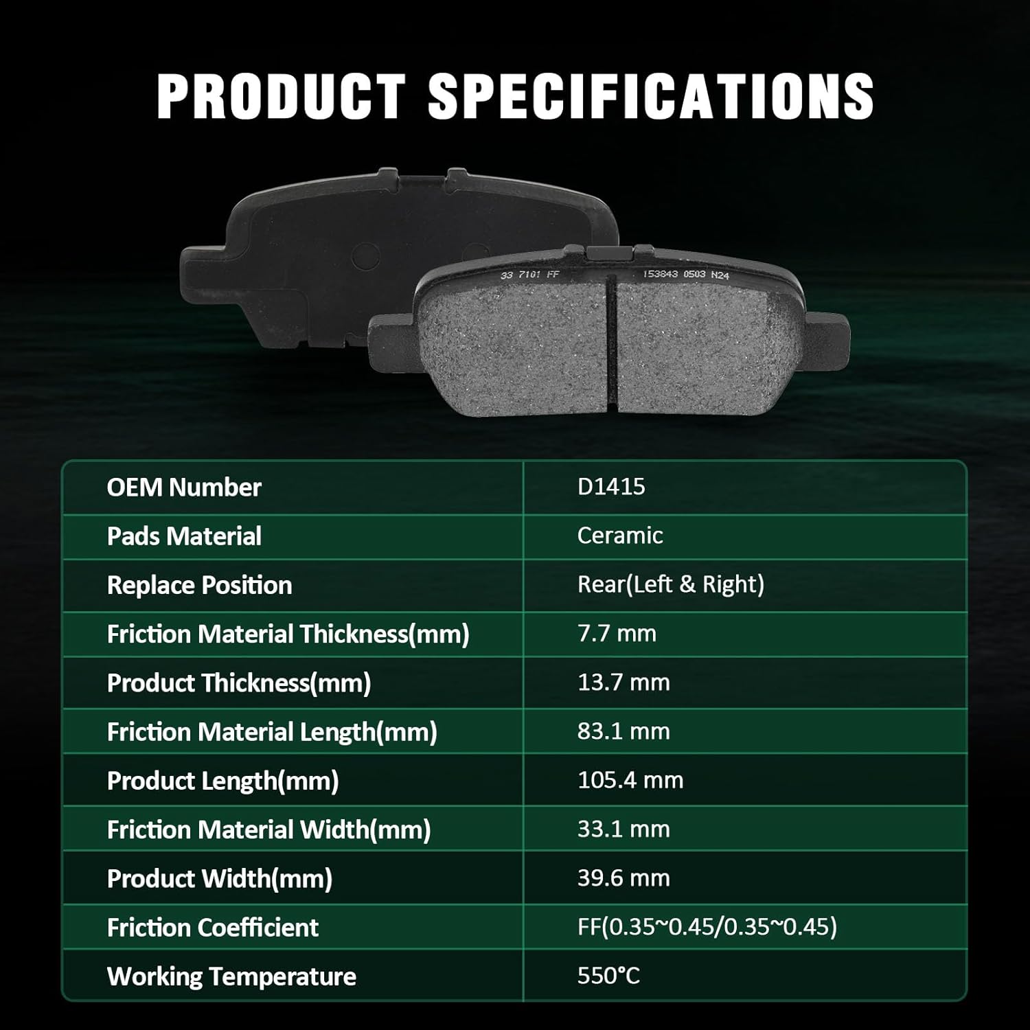 AUTOMUTO 8PCS Front & Rear Ceramic Disc Brake Pads Set D1649 D1415 For INFINITI JX35 2013,For INFINITI QX60 2014-2019,For Nissan Murano 2015-2019,For Nissan Pathfinder 2013-2019