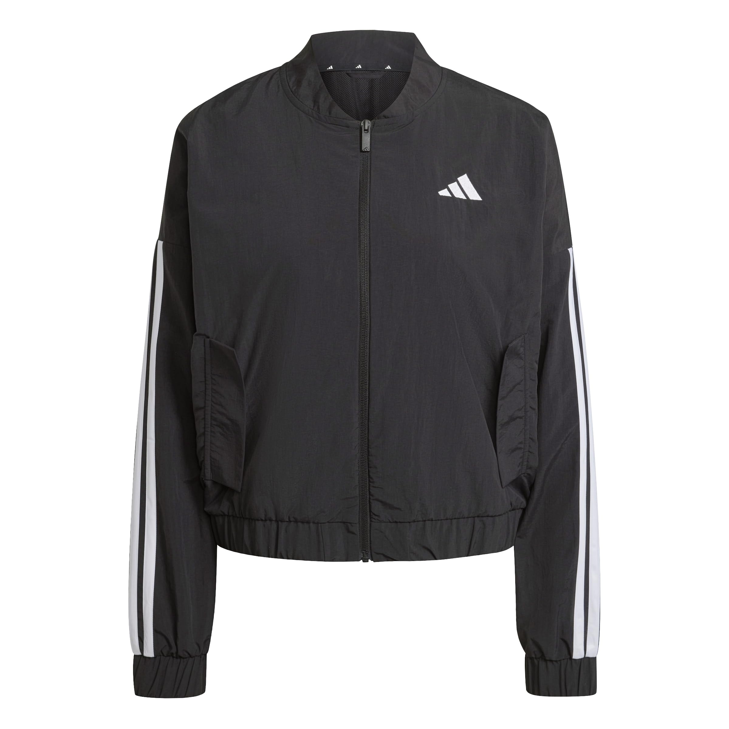 adidas Women's Essentials 3-Stripes Lifestyle Woven Bomber Coat, black/white, S
