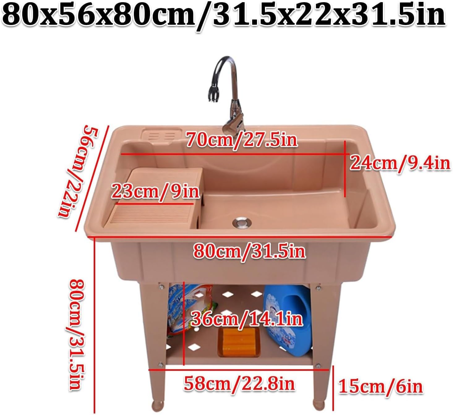 Plastic Laundry Sink Standing Freestanding Plastic Utility Sink Laundry Sink with Faucet Hose and Drain Kit with Faucet and Storage Rack for Laundry Rooms Garage Basements