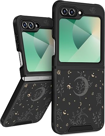for Samsung Galaxy Z Flip 6 Case - Women Girls Cute Phone Cover Girly Moon Stars Unique Aesthetic Pretty Design with Slide Camera Cover for Samsung Flip 6 Case