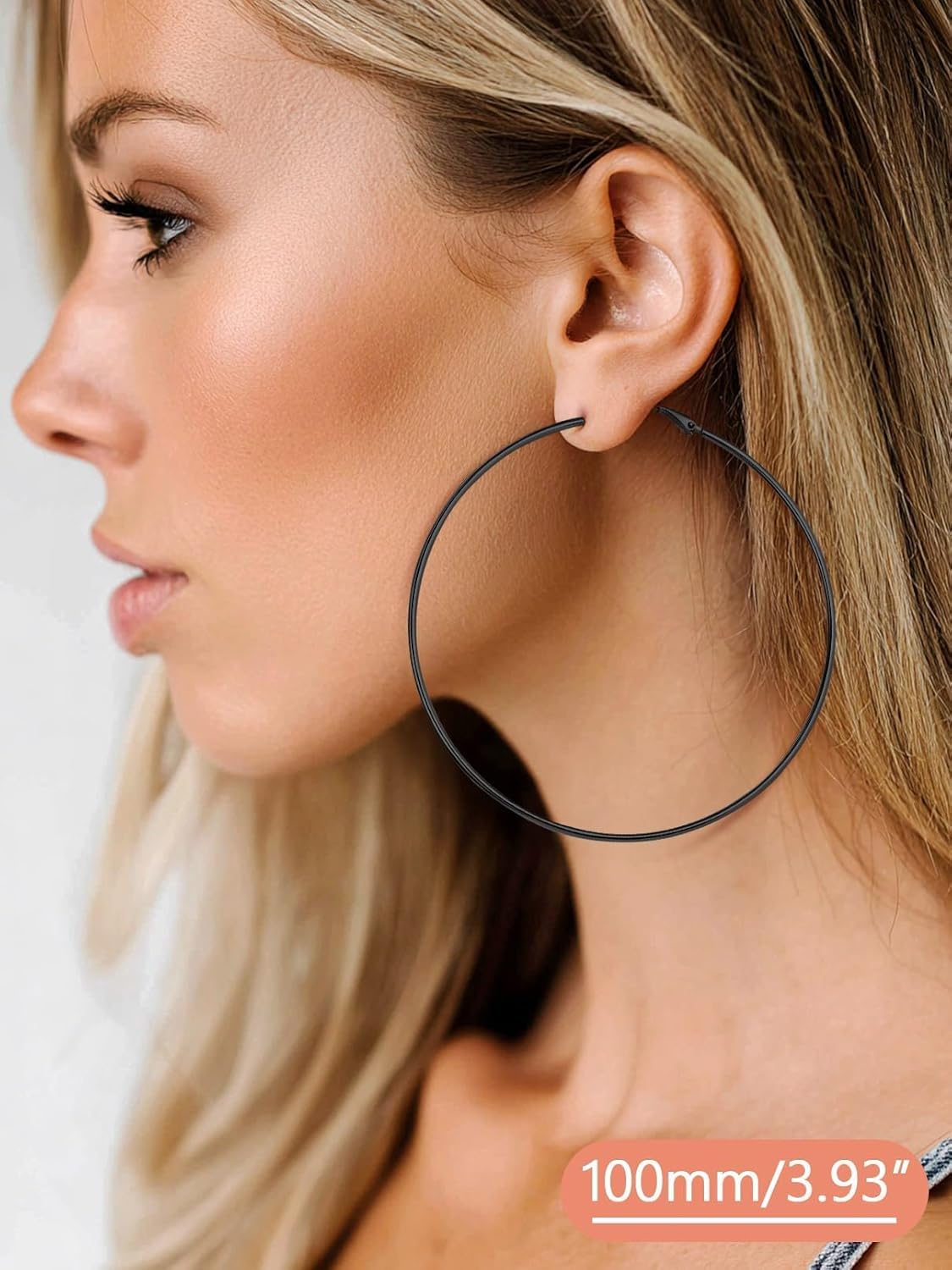 FaithHeart 2mm Thin Hoop Earrings for Women Hypoallergenic, Silver/Black/14K Gold Plated Stainless Steel Large Hoop Earrings for Women Lightweight Earring Trendy Jewelry, 20mm-100mm - Image 3