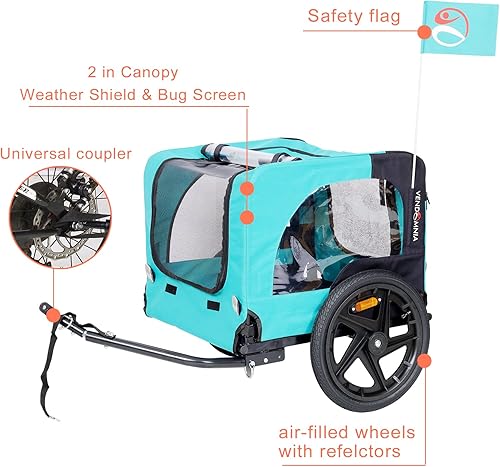 Miniatura 6 de Transportador de remolque de bicicleta para perro, impermeable, impermeable, plegable, marco para mascotas, ruedas de bicicleta antideslizantes con