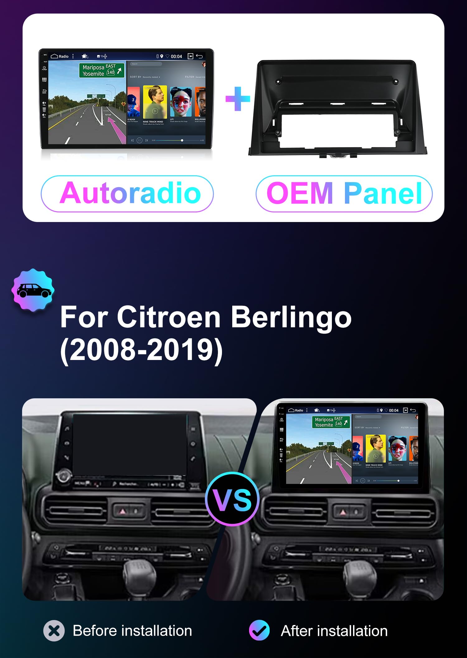 NHOPEEW Autoradio Android 2G+64G Pour Citroen Berlingo 2015