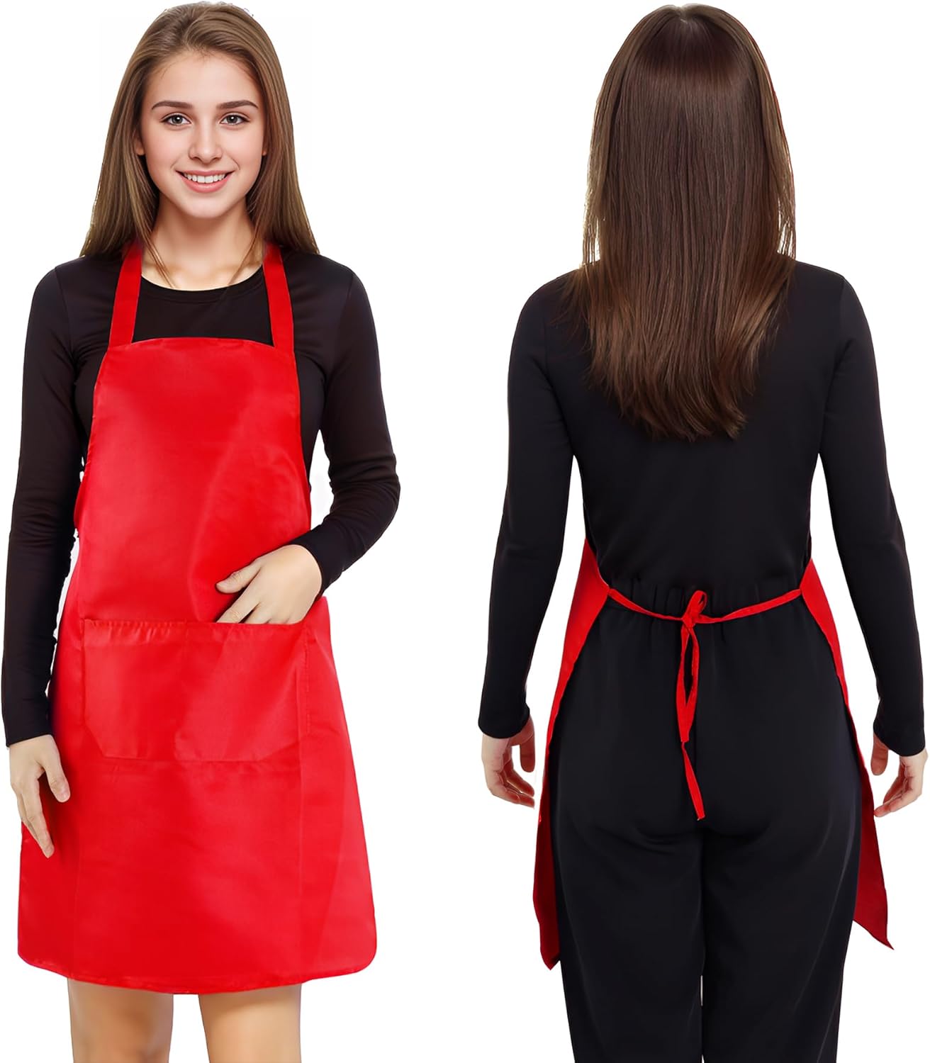 Fengek 8 Pcs Bib Apron for Unisex Colorful Kitchen Apron Bulk with 2 Roomy Pockets for Kitchen BBQ Painting Baking, Red - Image 4