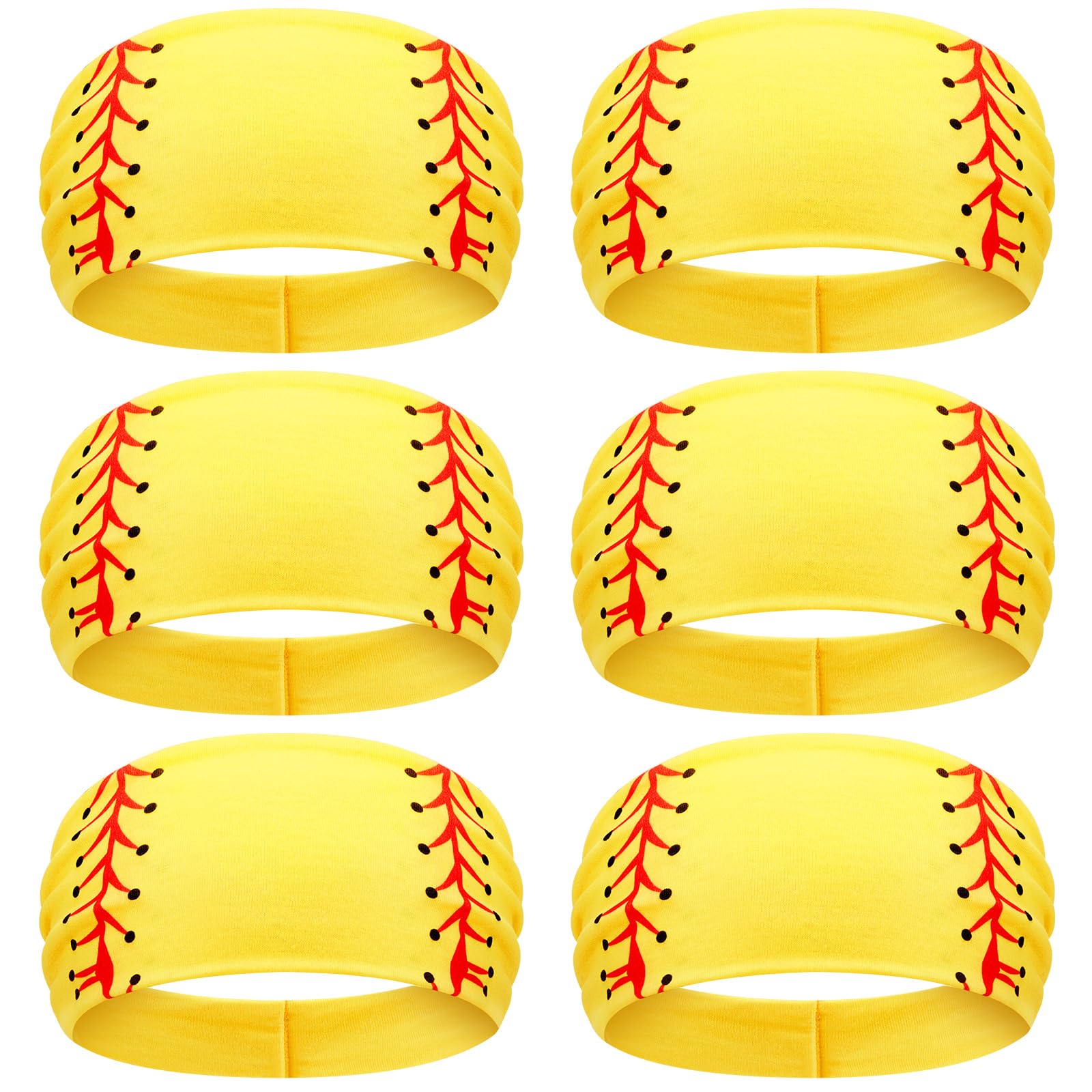 Zeyune 6 Pcs Softball Party Headband Softball Headband Yellow Breathable Elastic Head Wrap Adjustable Sweat Proof Hair Band Bandana Workout Headbands