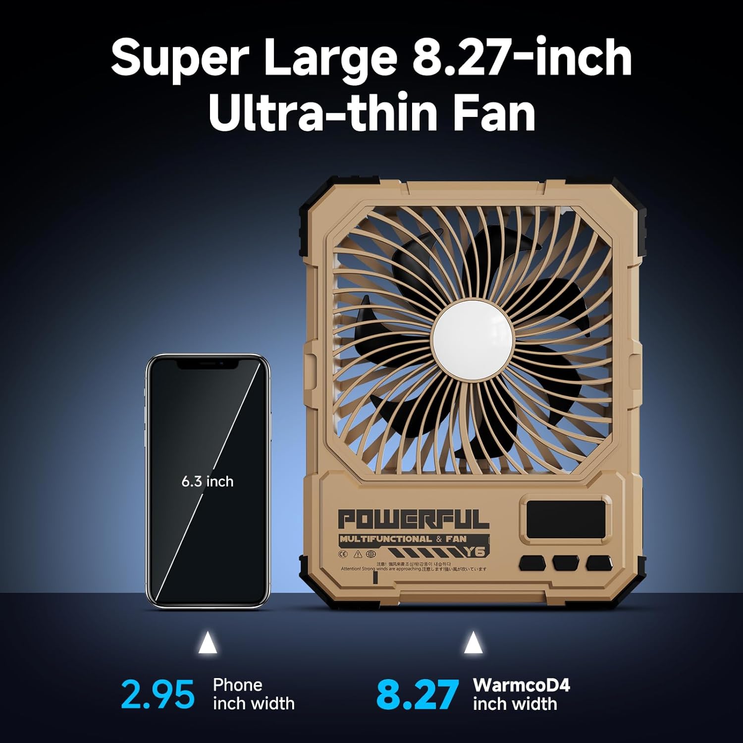 20000mAh Portable Travel Fan For Cruise, Ventilador Rechargeable Fan With Light,USB Rechargeable Camping Fan For Travel Tent (Khaki)