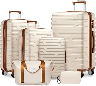 Luggage 6 Piece Sets Hardside Expandable Suitcases with Spinner Wheels TSA Lock, Lightweight Travel Carry On Luggage Sets for Women, Cream White